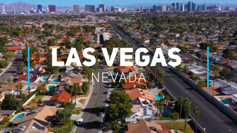 Aerial View of Las Vegas, Nevada, Showing a Sprawling Residential Area with The City's Famous Skyline in The Background