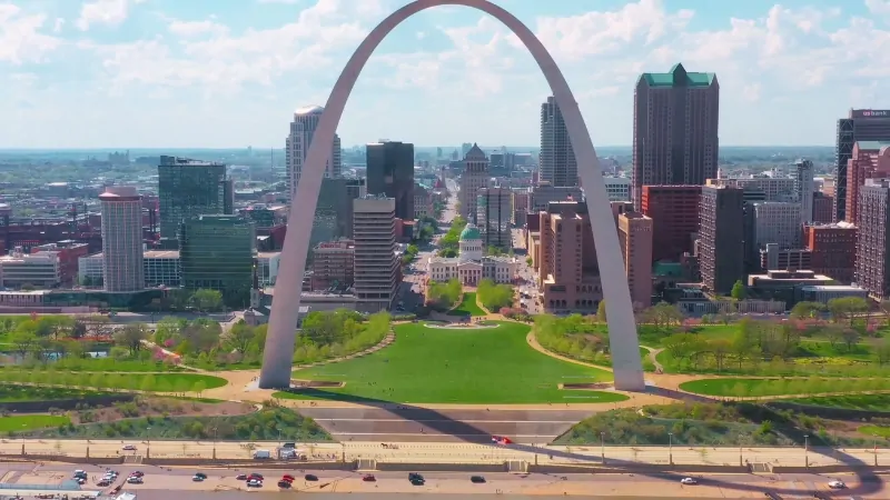 The Image Shows the St. Louis Gateway Arch with Downtown Buildings and Green Spaces, Highlighting the Area Associated with The St. Louis Population