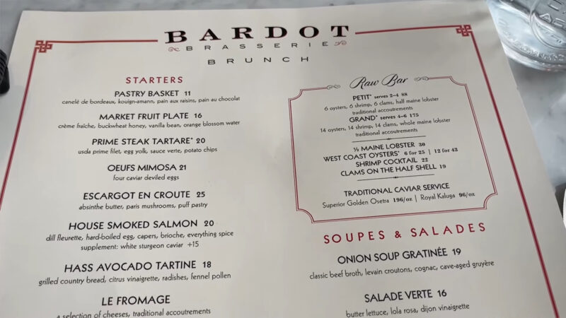 Bardot Brasserie - Menu Highlights