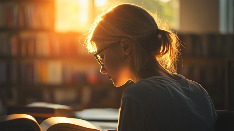 A Student Reading a Book in A Sunlit Library, Representing the Focus on Education and Learning Within Colorado's Education System