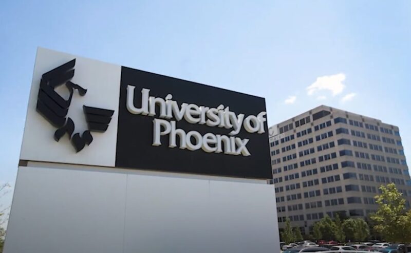 
A sign at the entrance of the university in Phoenix