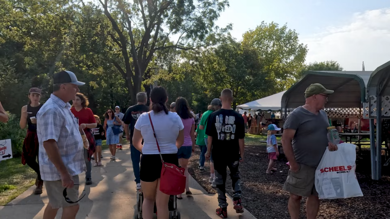 A Group of People of Various Ages and Backgrounds Walking Along a Pathway in A Park, with Trees and A Pavilion in The Background, Depicting a Casual Outdoor Gathering that Represents a Snapshot of The Illinois Population in 2024