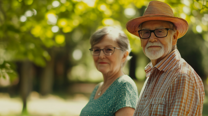 An Elderly Couple Standing in A Lush Park, Reflecting the Adult and Senior Demographic Segments of Iowa's Population