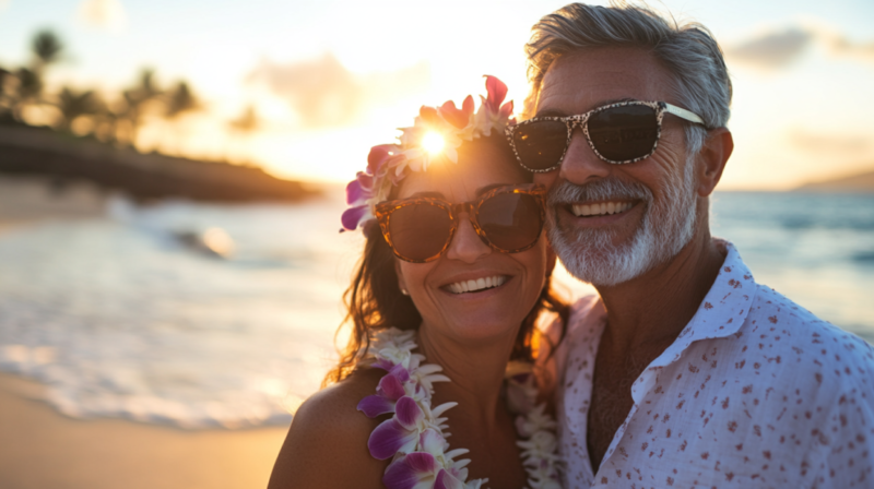 A Smiling Middle-Aged Couple at The Beach in Maui County