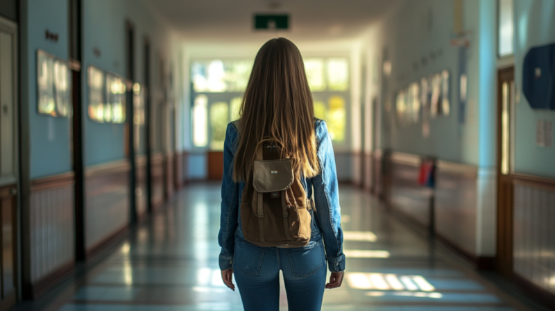 Student Walking Down a Quiet School Hallway, Symbolizing Arizona’s Educational System and Student Experiences