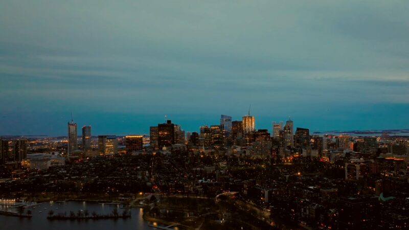 Evening View of Boston's Skyline Showing Both Historic and Modern Buildings with A Backdrop of The Charles River