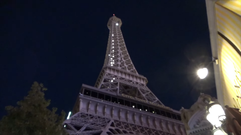 A Nighttime View Looking up At the Eiffel Tower Replica in Las Vegas