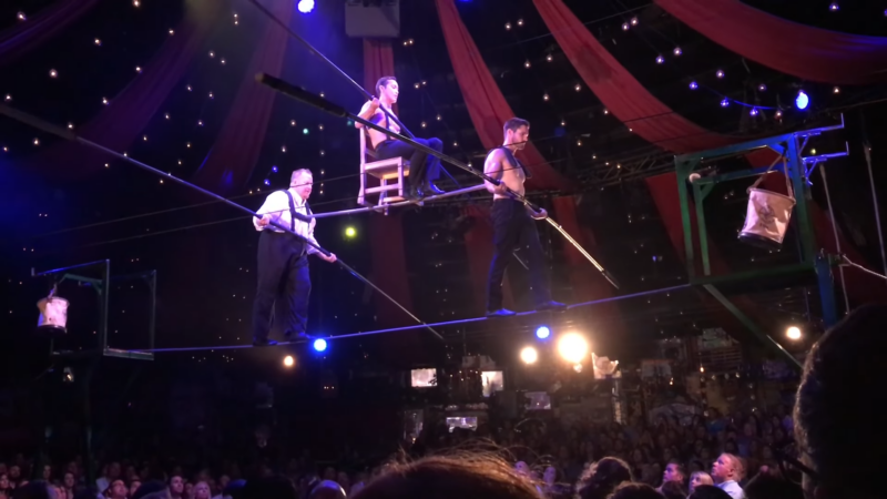 Performers Balance on A High Wire During an Acrobatic Act at The Absinthe Show in Caesars Palace