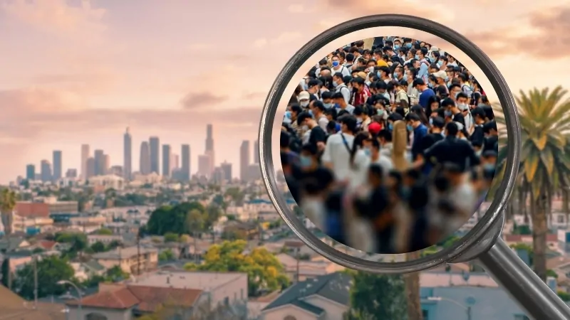 A Magnified View Highlighting the City's Dense and Diverse Population Against the Backdrop of The LA Skyline