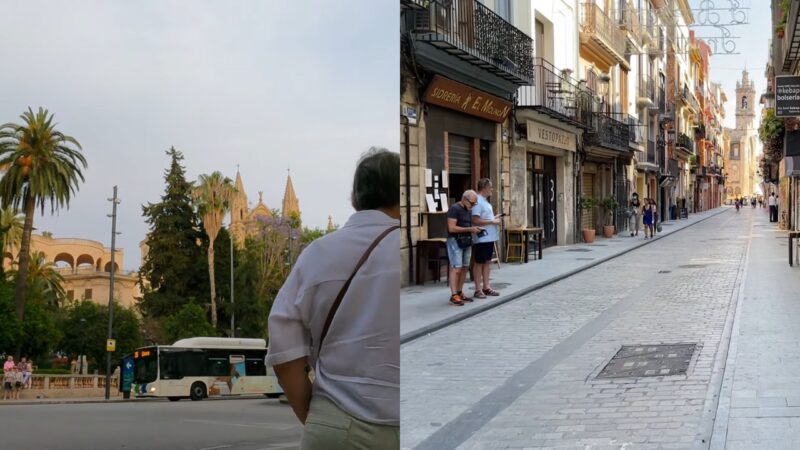 A Split Image Showing Streets in Mallorca and Valencia, Offering a Visual Comparison of City Life and Crime Rates Between the Two Locations