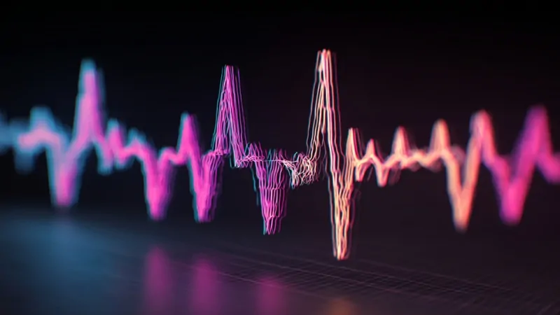 Colorful HRV graph with pink and blue waves on a dark background