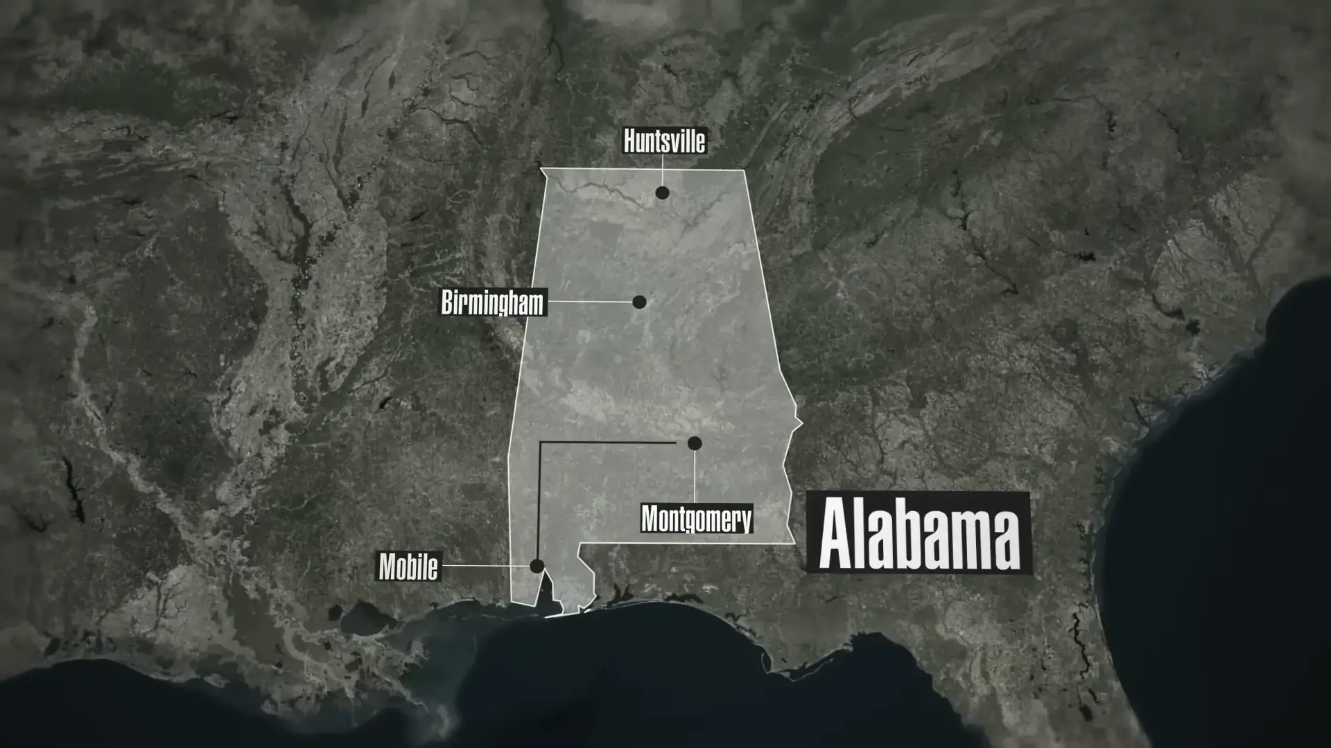 A Map of Alabama Showing Major Cities Like Birmingham, Mobile, Montgomery, and Huntsville, with A Focus on Alabama Population Distribution