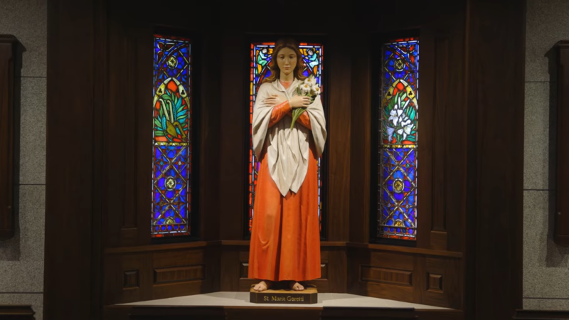 A Statue of St. Maria Goretti with Stained Glass Windows in The Co-Cathedral of Saint Thomas More