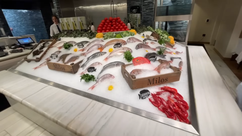 A Fresh Seafood Display on Ice at Estiatorio Milos in Las Vegas