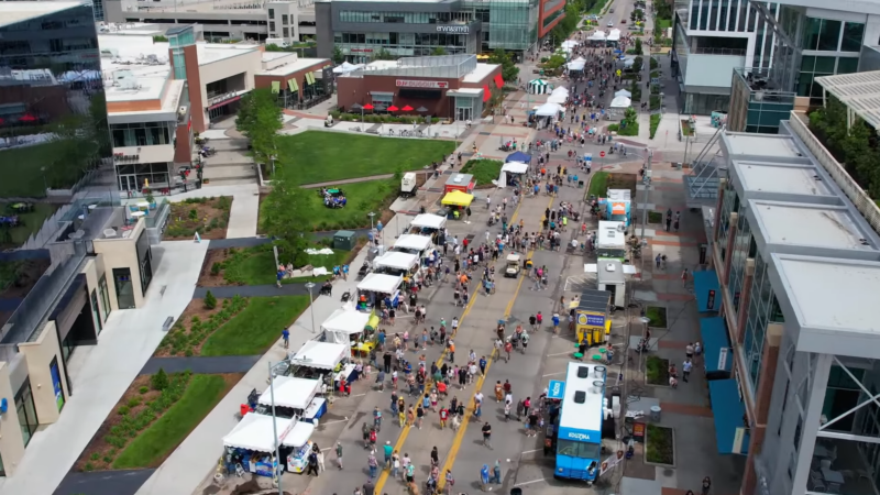 Aerial View of A Bustling Street Festival in Omaha