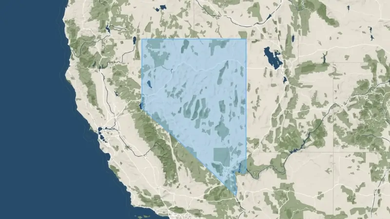 Map of Nevada Showing Areas with More People and Large Empty Spaces Across the State