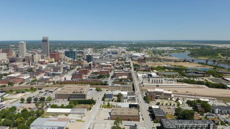 Aerial View of Omaha's Downtown Skyline, Showcasing Its Urban Development and Infrastructure, Illustrating the Growing Omaha Population