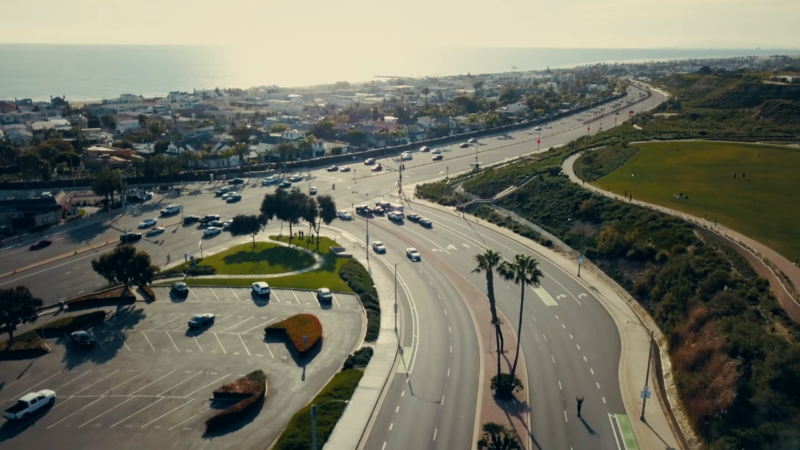 Aerial View of A Busy Coastal Highway in Orange County