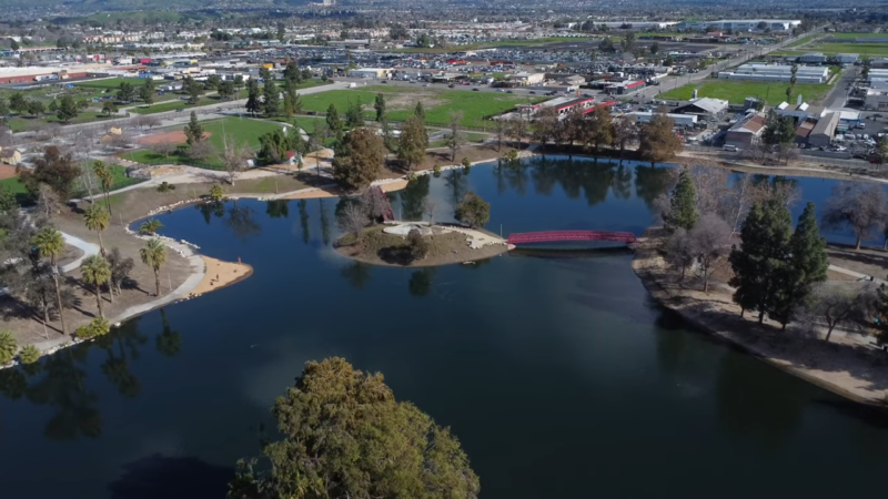 Aerial View of A Lake Surrounded by Parks and Green Spaces in San Bernardino County