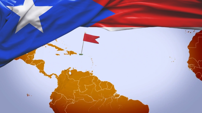 Map of The Caribbean Showing Puerto Rico with A Flag Overlay, Related to The Topic "Puerto Rico Population"