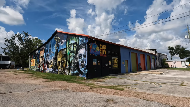 A Colorful Building with Vibrant Murals at Railroad Square Art Park in Tallahassee