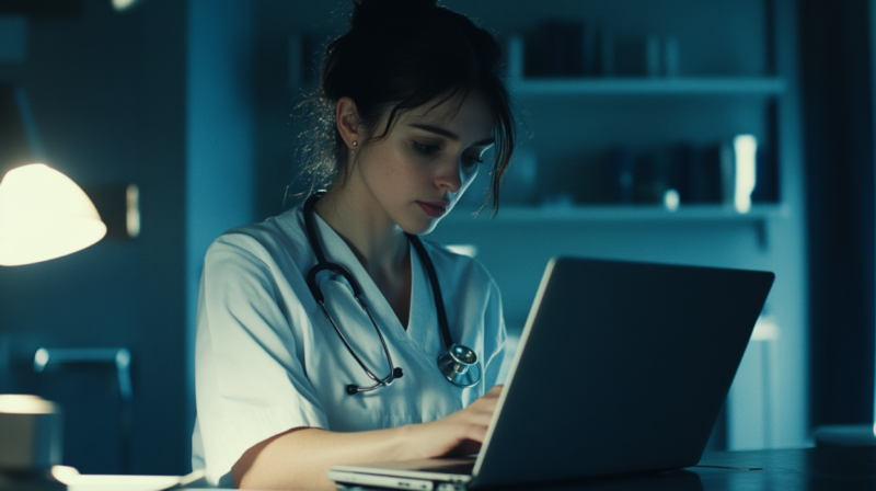 A Nurse Studying on Her Laptop, Representing the Steps Involved in Pursuing a Post-Master's FNP Certificate