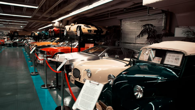 A Row of Classic and Vintage Cars Displayed Inside the Tallahassee Automobile Museum