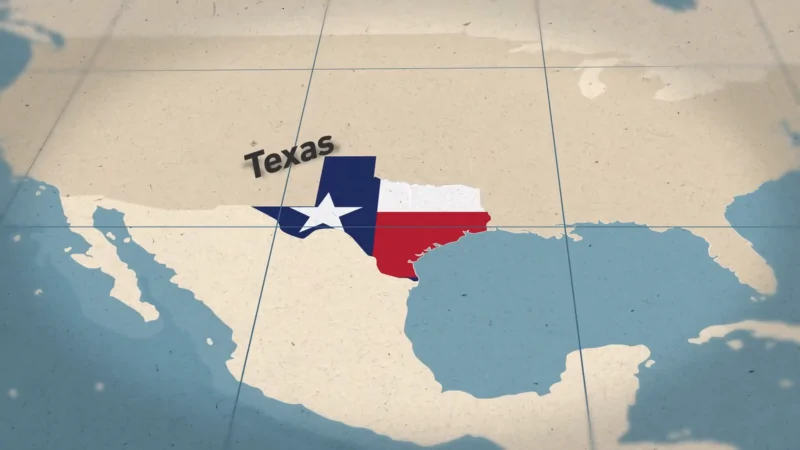 A Map Showing Texas with Its State Flag Overlay, Highlighting Its Location in North America, Used to Represent Texas Population in 2024