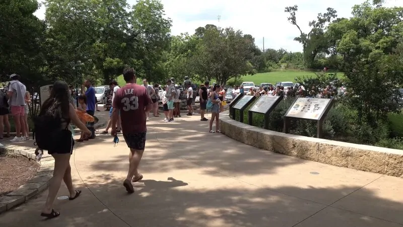 A Group of People Walking and Gathering in A Public Park in Texas