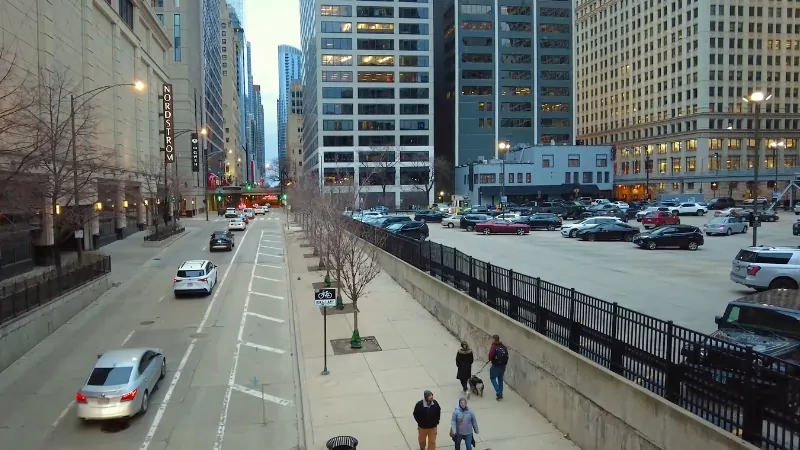 An Aerial View of A Busy Street in Downtown Chicago