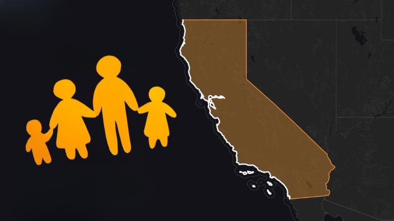 A Graphic Showing a Family Icon Next to A Highlighted Map of California, Representing the Growth in California Population in 2024