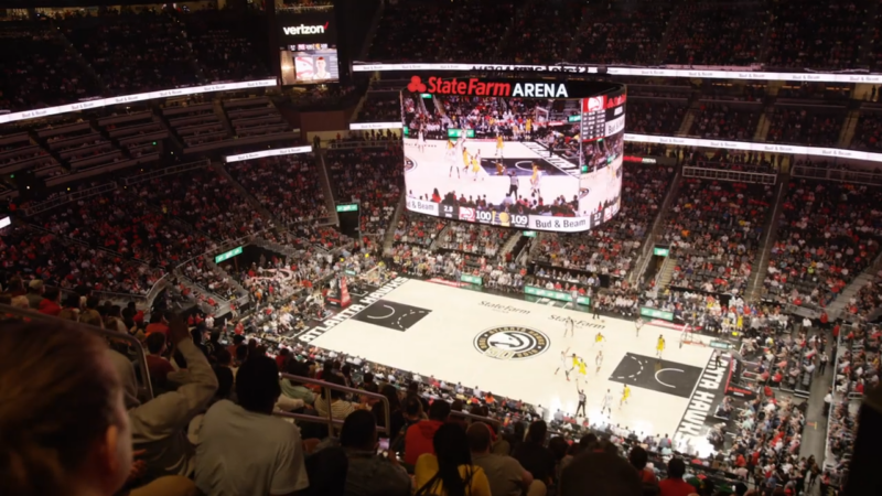 A Packed Crowd Watching an Atlanta Hawks Game at State Farm Arena