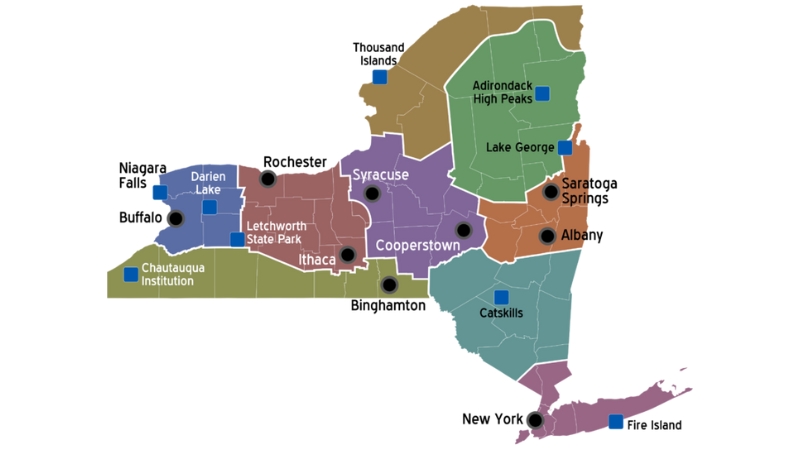 A Map of New York State Showing Its Economic and Tourism Regions