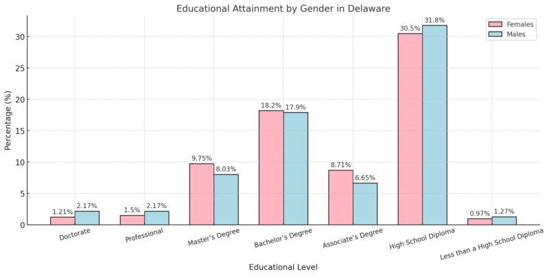 Educational Attainment by Gender in Delaware Chart