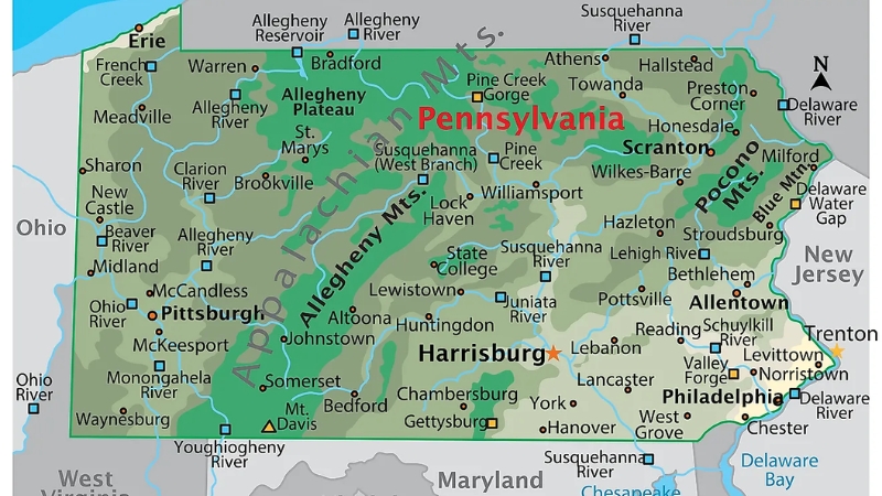 Geography Map of Pennsylvania