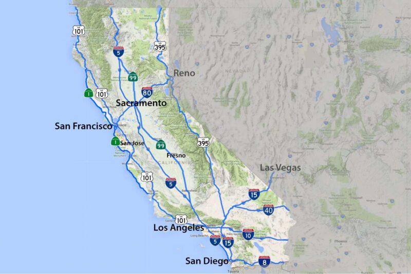 Physical Map of California