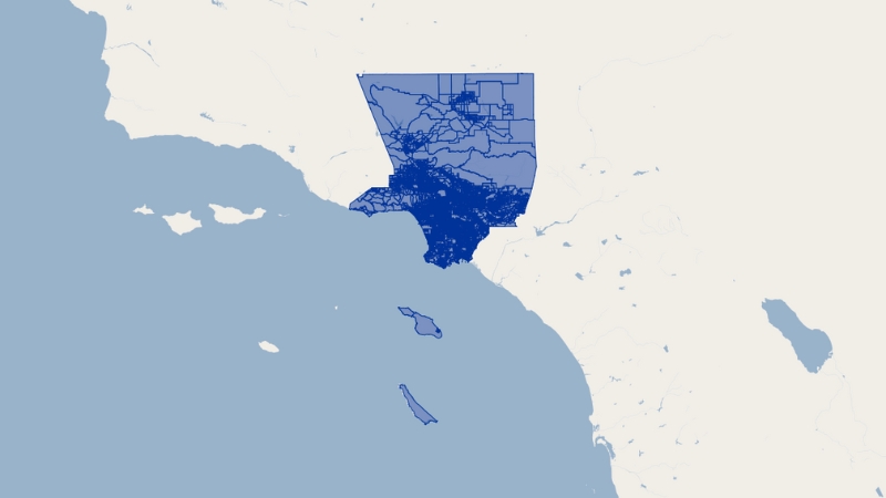 Map Highlighting the Geographic Boundaries of Neighborhoods in Los Angeles County, California