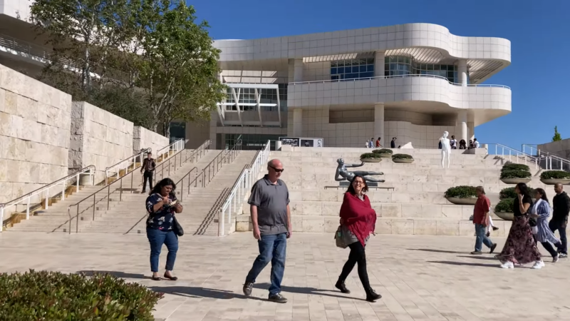 Visitors Walking Near the Modern Architecture of The Getty Center in Los Angeles