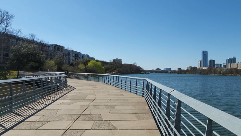 Lady Bird Lake in Austin, Texas, with A Boardwalk Path Along the Water