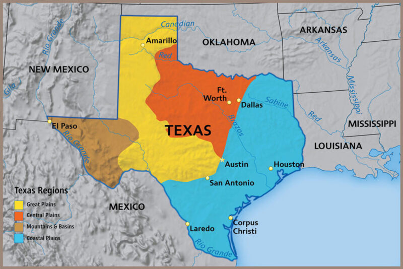 Major Regions of Texas Map