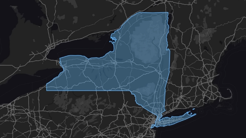 Map of New York Highlighting Its Geographic Boundaries, Key Roads, and Surrounding Areas