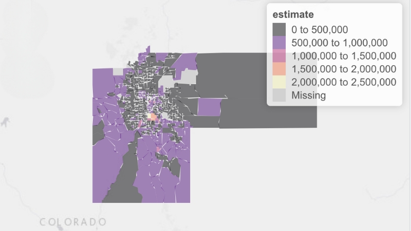 Map of Population in Denver, CO