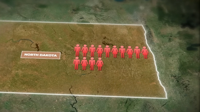 A Map of North Dakota with A Visual Representation of Population Growth