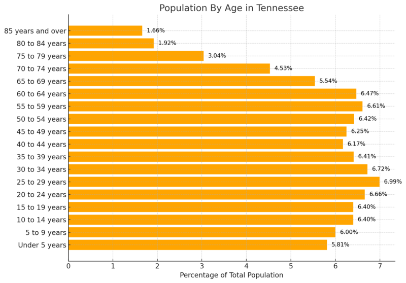 Population by Age in Tennessee Chart