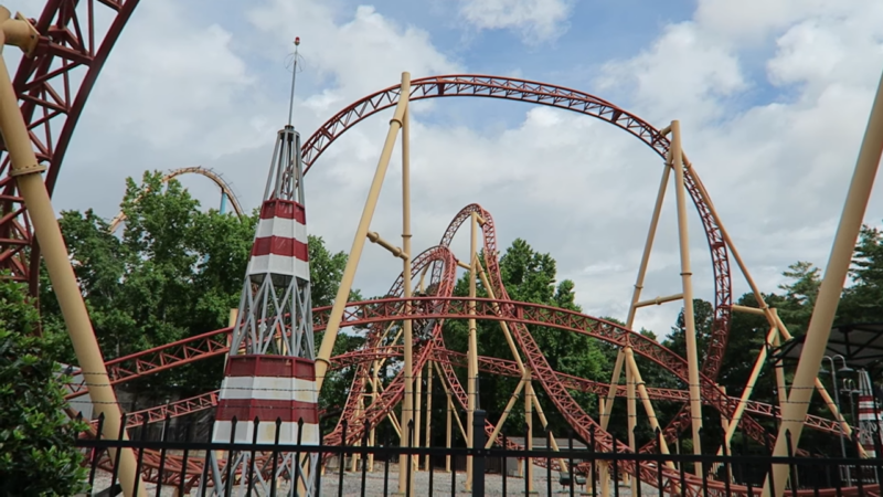 Roller Coaster Tracks and A Themed Structure at Six Flags Over Georgia