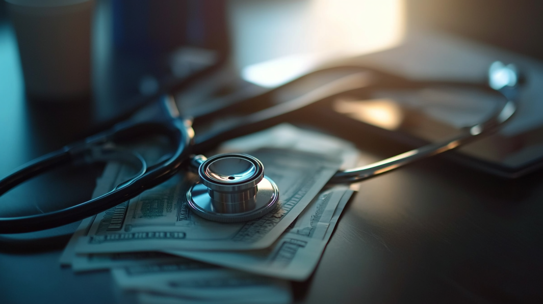 A Stethoscope Rests on A Pile of Cash, Symbolizing the Increasing Costs of Personal Injury Treatments in California