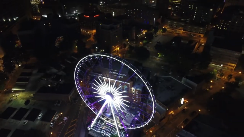 A Nighttime Aerial View of The Tabernacle in Atlanta, Georgia