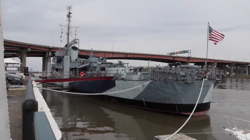 USS Slatere Docked on The Hudson River in Albany, New York