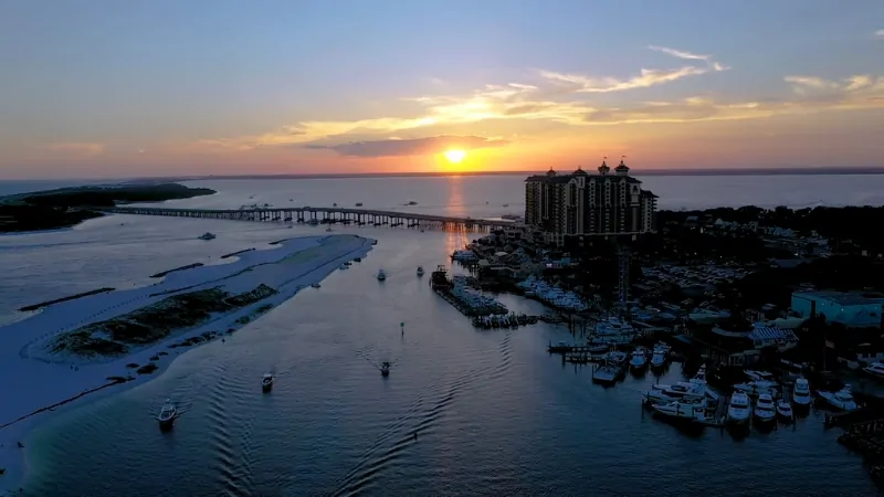 A Sunset View of Destin, FL, Where a Significant Portion of People Live Near Coasts