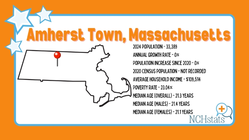 The Image Shows Key Statistics About Amherst Town, Massachusetts